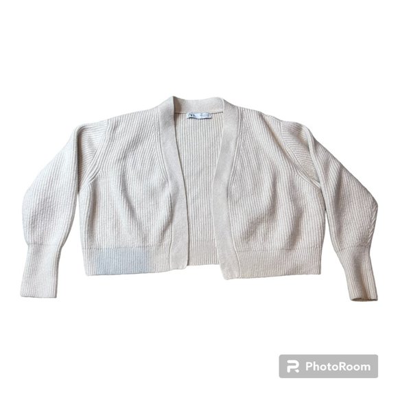 Zara cream colored open front hip length sweater. Size Medium - Picture 1 of 4